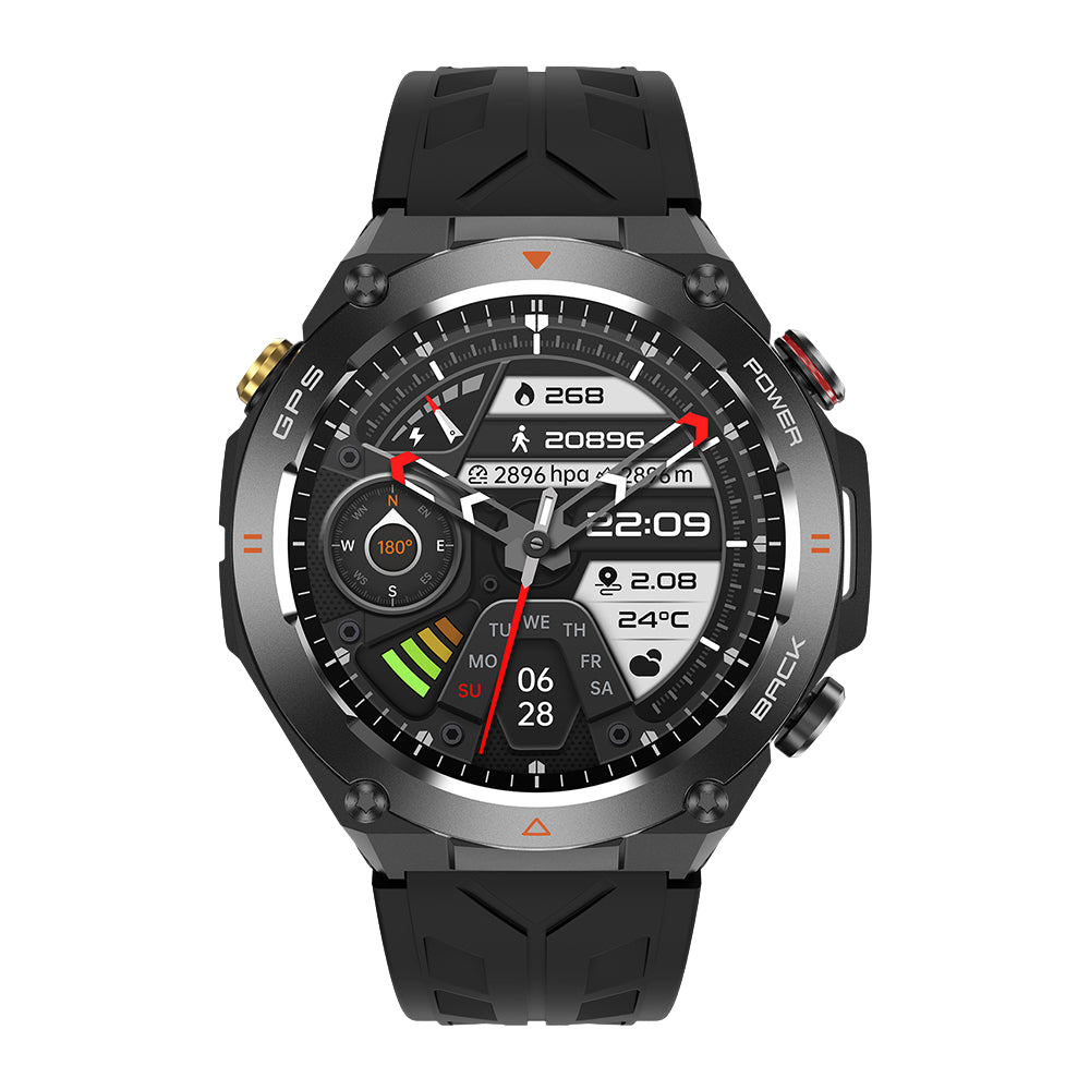 COLMI V75 GPS ჭკვიანი საათი, გამძლე გარე ფიტნეს ტრეკერი, შავი წინა მხარეს